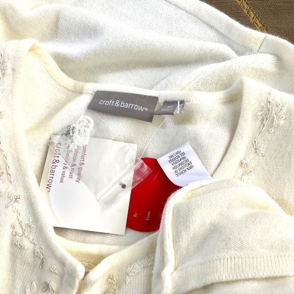 Croft & Barrow Sweater Cardigan Beaded Attached Vest Ivory (XL) - Picture 7 of 10